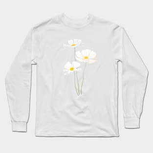 3 white cosmos flowers ink and watercolor Long Sleeve T-Shirt